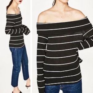 Zara top black with white stripe off the shoulder